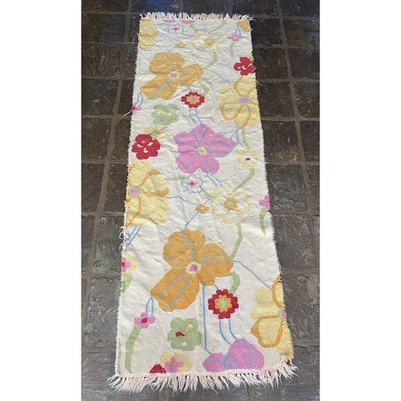 Vintage Turkish Runner Rug Remnant Piece Wool Handwoven Oushak Floral 30” X 95” - Picture 2 of 10